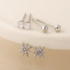 POM Silver Plated Triple Crystal, Star & Bead Earring Set