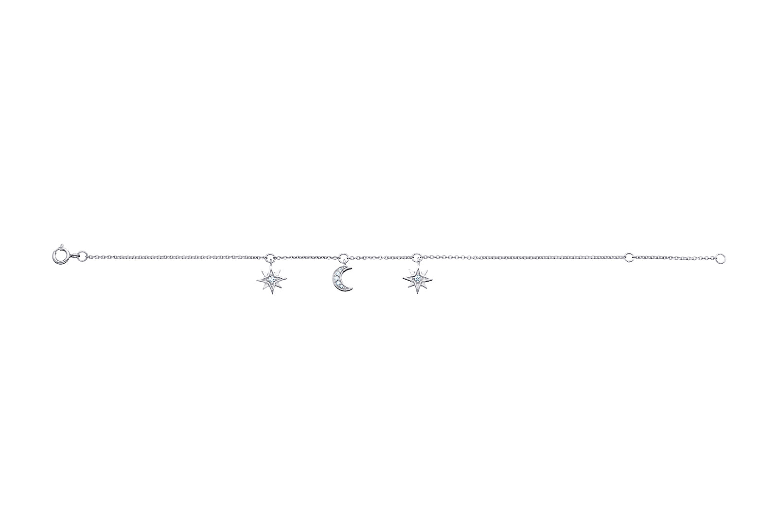 Sterling Silver CZ Moon & Star Bracelet