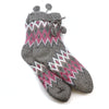 POM Grey & Pink Diamond Knit Cozy Socks