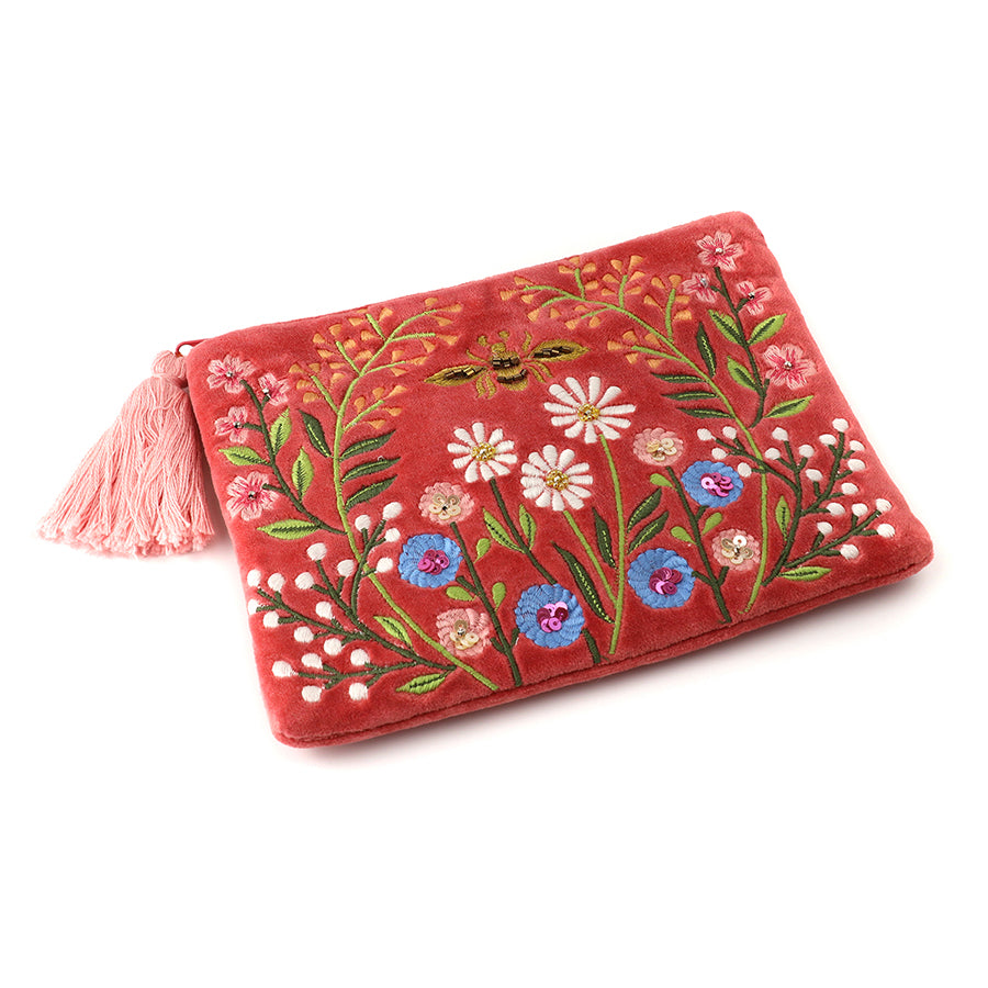 POM Salmon Pink Velvet Meadow Zip Purse - More Than Just a Gift | Narborough Hall