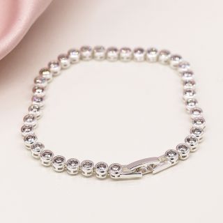 POM Silver Plated Cup Chain Crystal Bracelet