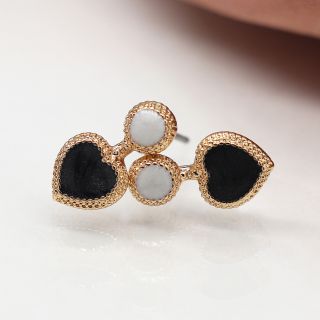 POM Faux Gold Black and White Enamel Heart Earrings