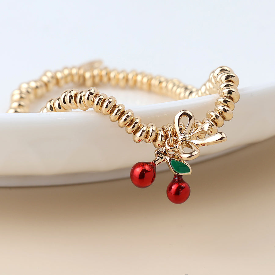 POM Golden Bow & Cherries Charm Bracelet - More Than Just a Gift | Narborough Hall