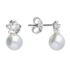 Sterling Silver Pearl Flower Stud Earrings