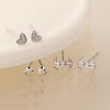 POM Silver Plated Triple Bow & Heart Earring Set