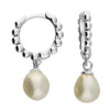 Sterling Silver Beaded Huggie with Pearl Charm Earrings