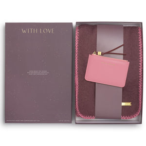 Katie Loxton Slim Whipstitch Scarf & Card Holder Gift Set - Cherry
