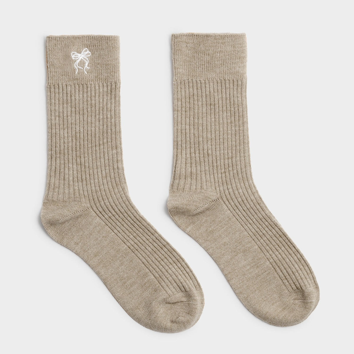 Katie Loxton Gift Boxed Ribbed Bow Socks - Taupe