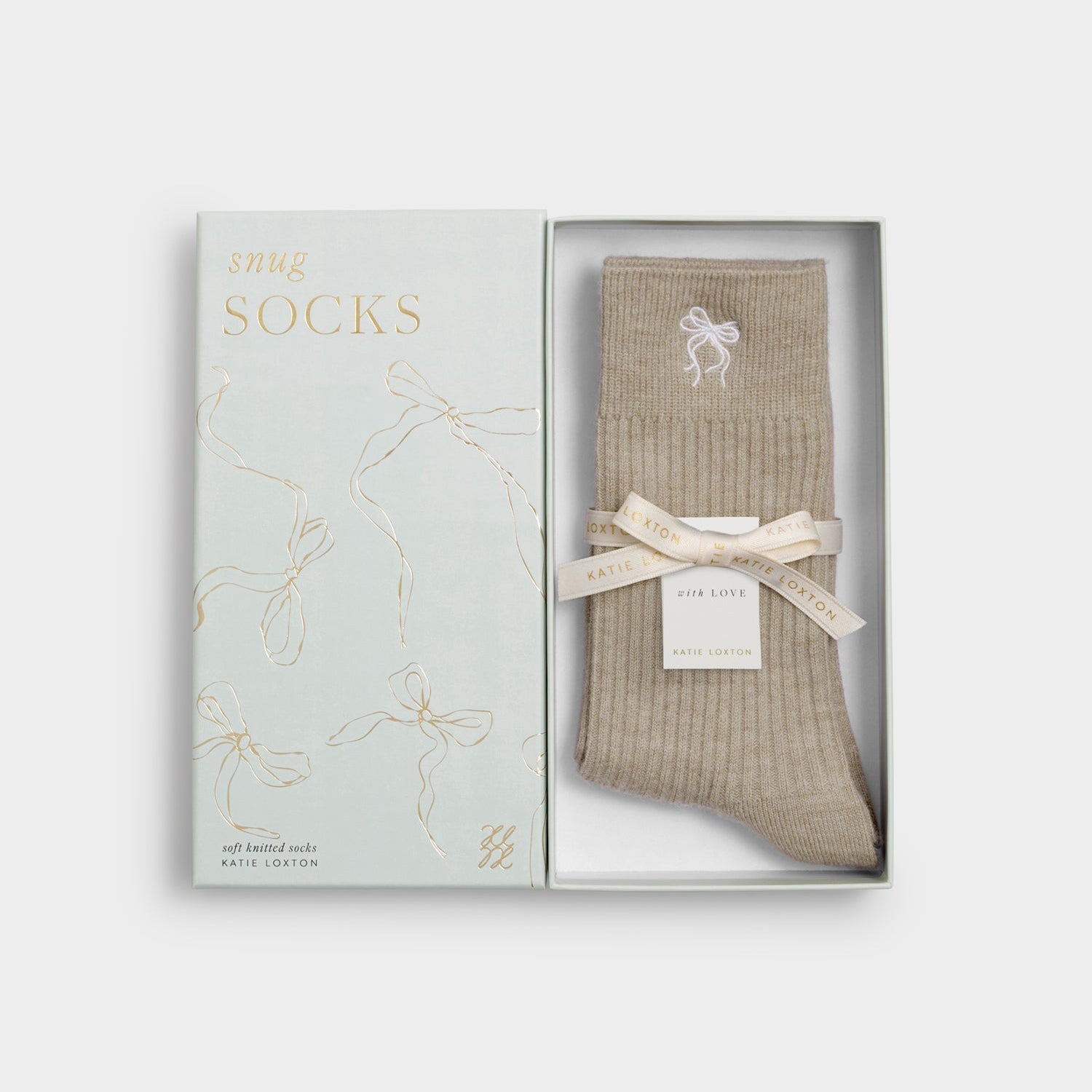 Katie Loxton Gift Boxed Ribbed Bow Socks - Taupe