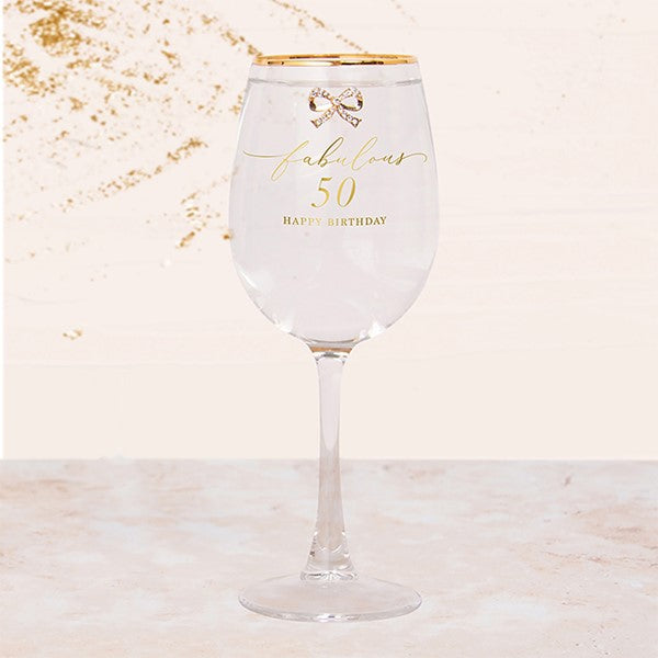 Hearts Designs 50th Birthday Wine Glass