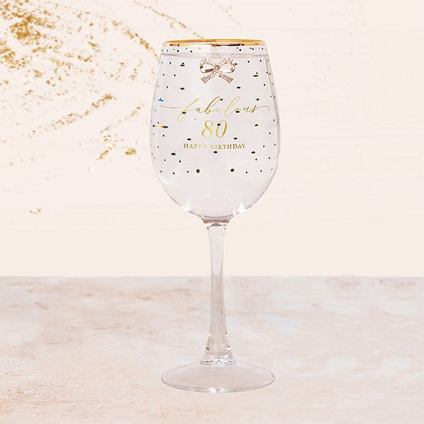 Hearts Designs 80th Birthday Wine Glass