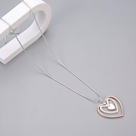 Rose Gold & Silver Triple Heart Long Necklace
