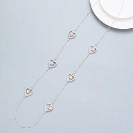 Silver & Rose Gold Heart Long Necklace