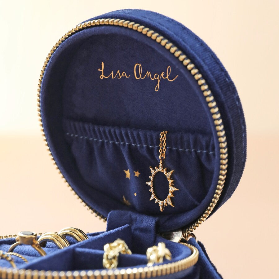 Lisa Angel Navy Starry Night Velvet Round Jewellery Case