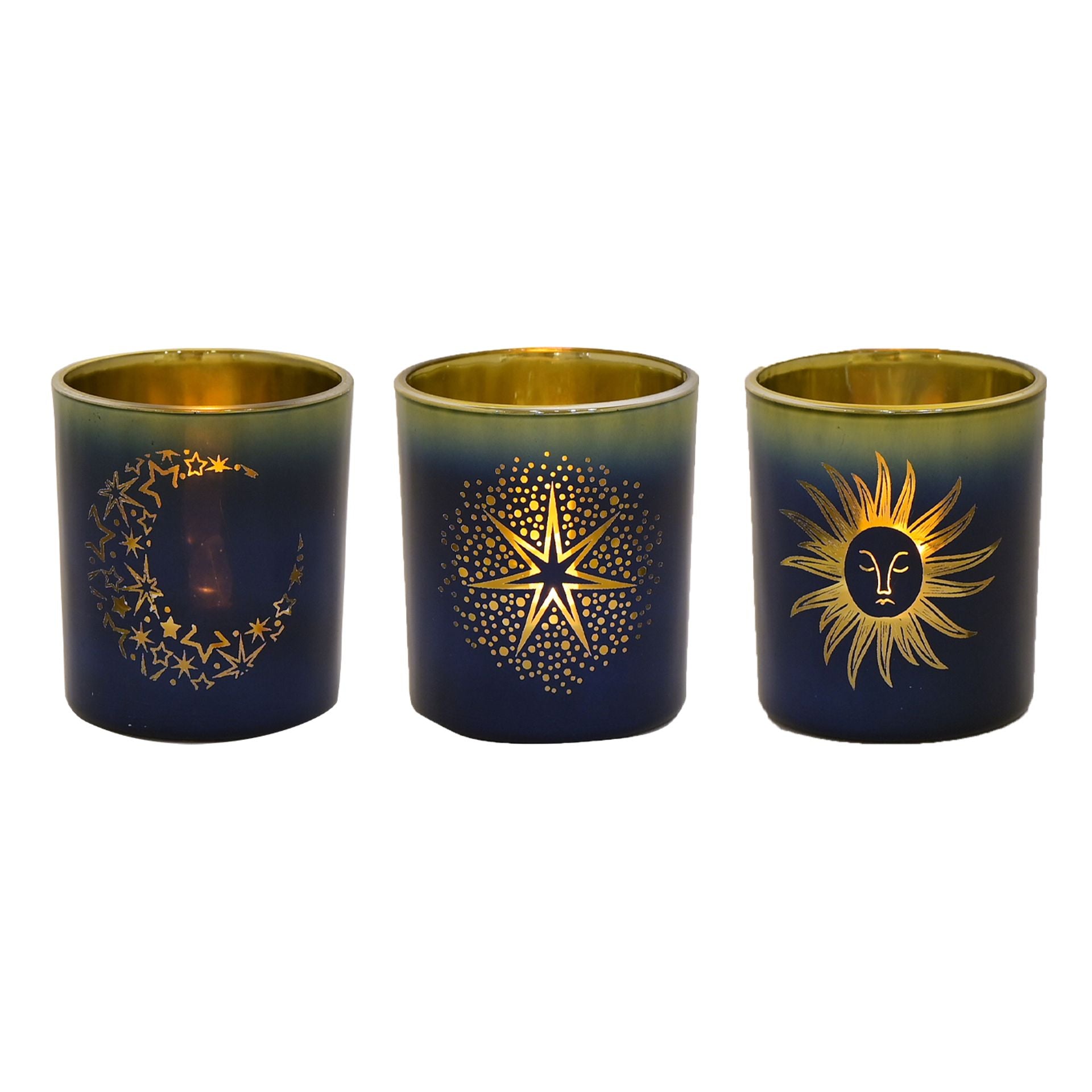 Celestial Ombre Navy Tealight Votive with Gold Rim