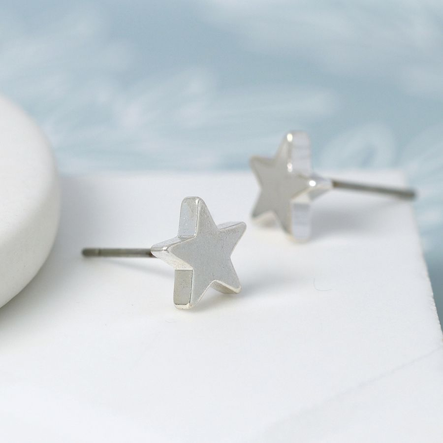 POM Silver Plated Star Stud Earrings