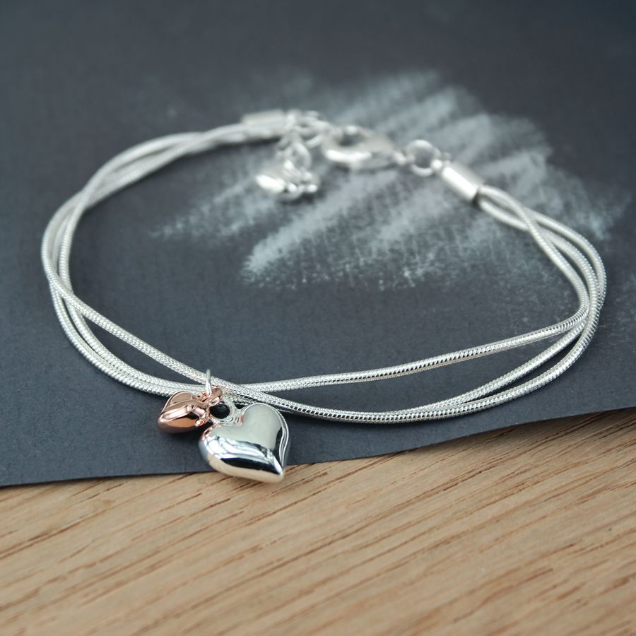 POM Silver Heart & Rose Gold Small Heart Chain Bracelet