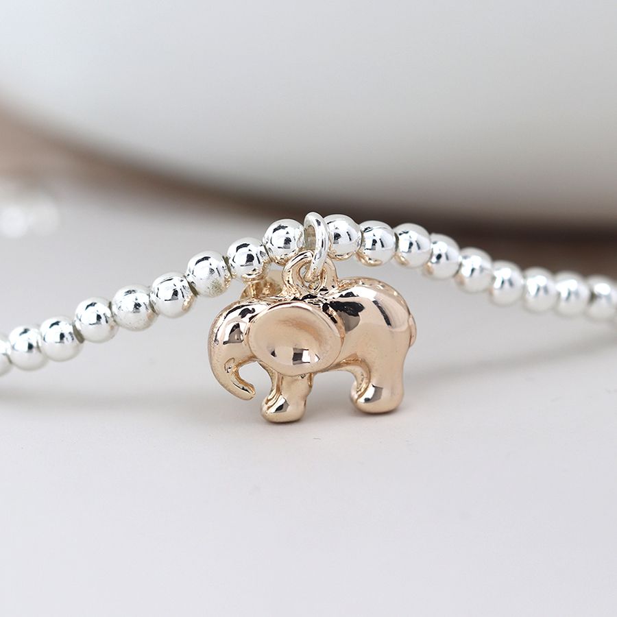 POM Silver Plated Bracelet with Rose Gold Elephant