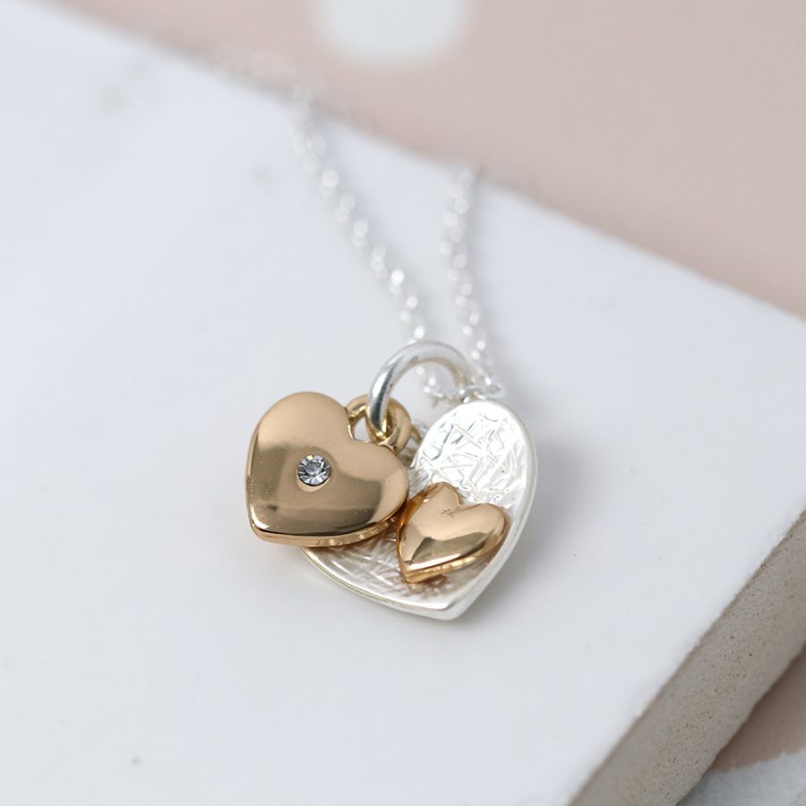 POM Silver & Gold Plated Double Heart Necklace