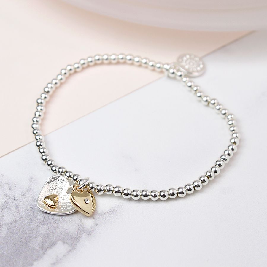 POM Silver & Gold Plated Double Heart Bracelet