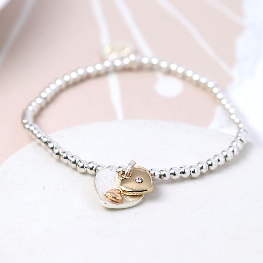 POM Silver & Gold Plated Double Heart Bracelet