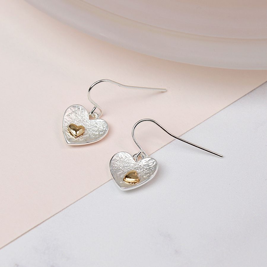 POM Silver And Gold Plated Double Heart Earrings