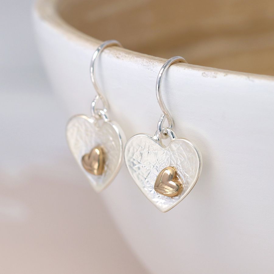 POM Silver And Gold Plated Double Heart Earrings
