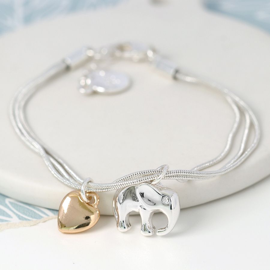 POM Triple Strand Silver Plated Elephant Heart Bracelet