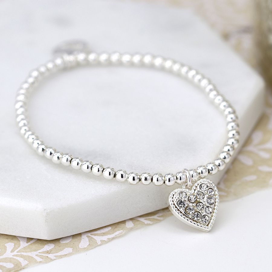 POM Silver Plated Bracelet with Crystal Inset Heart