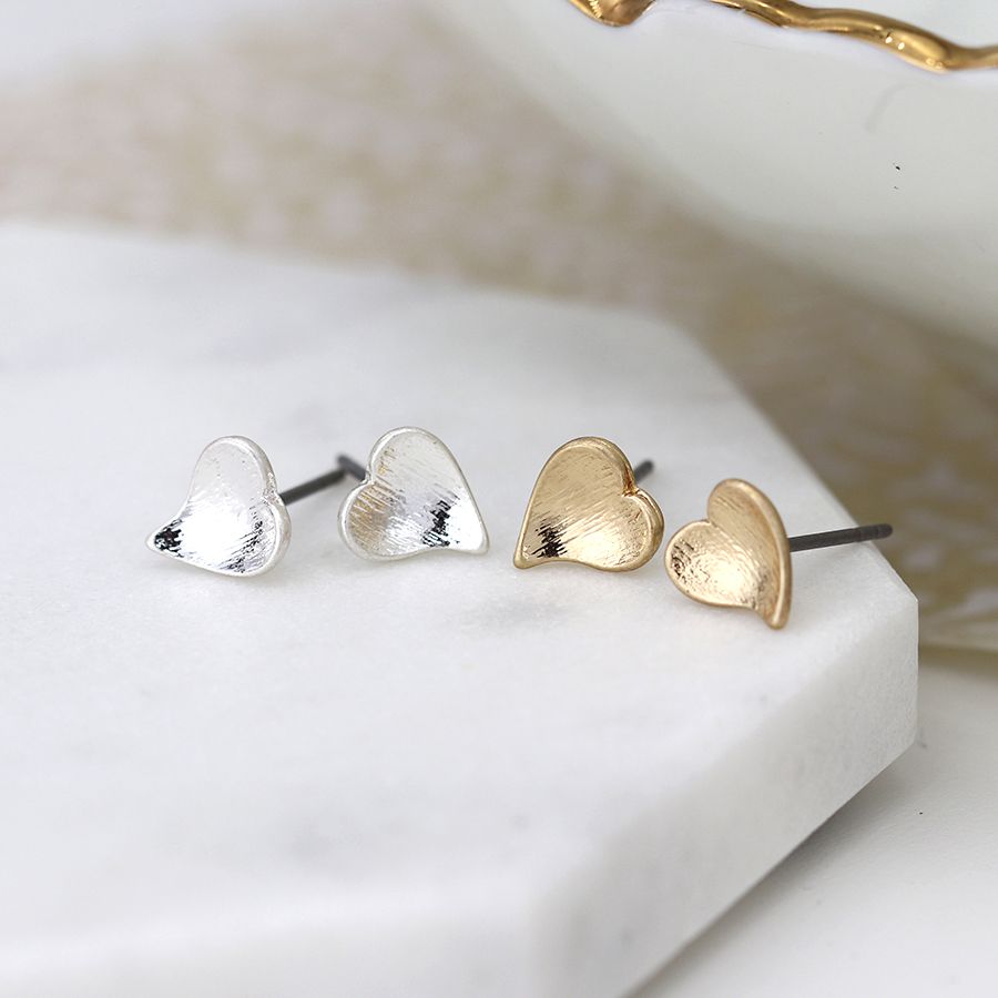 POM Silver and gold plated heart stud earring set| More Than Just A Gift