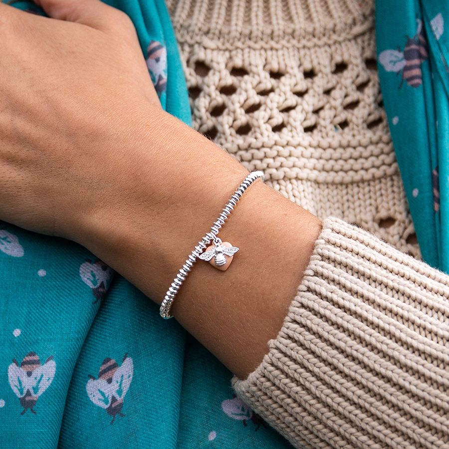 POM Bee Bracelet with Rose Gold Heart and Fine Beads