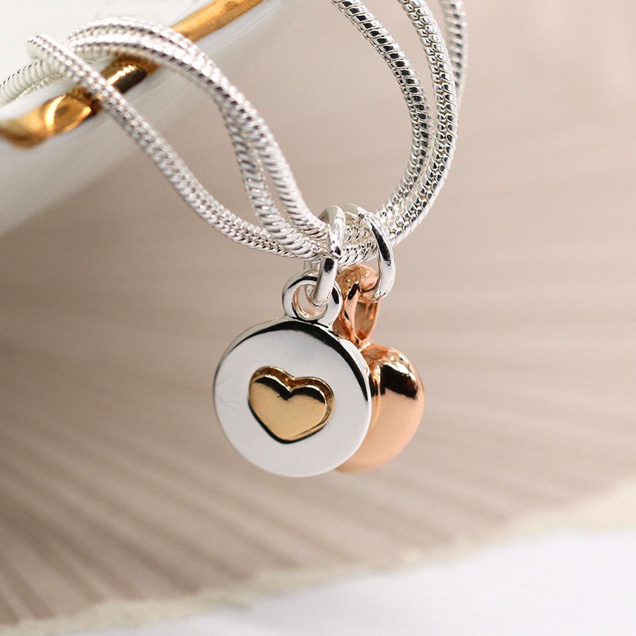 POM Triple Strand Bracelet with Heart Charms