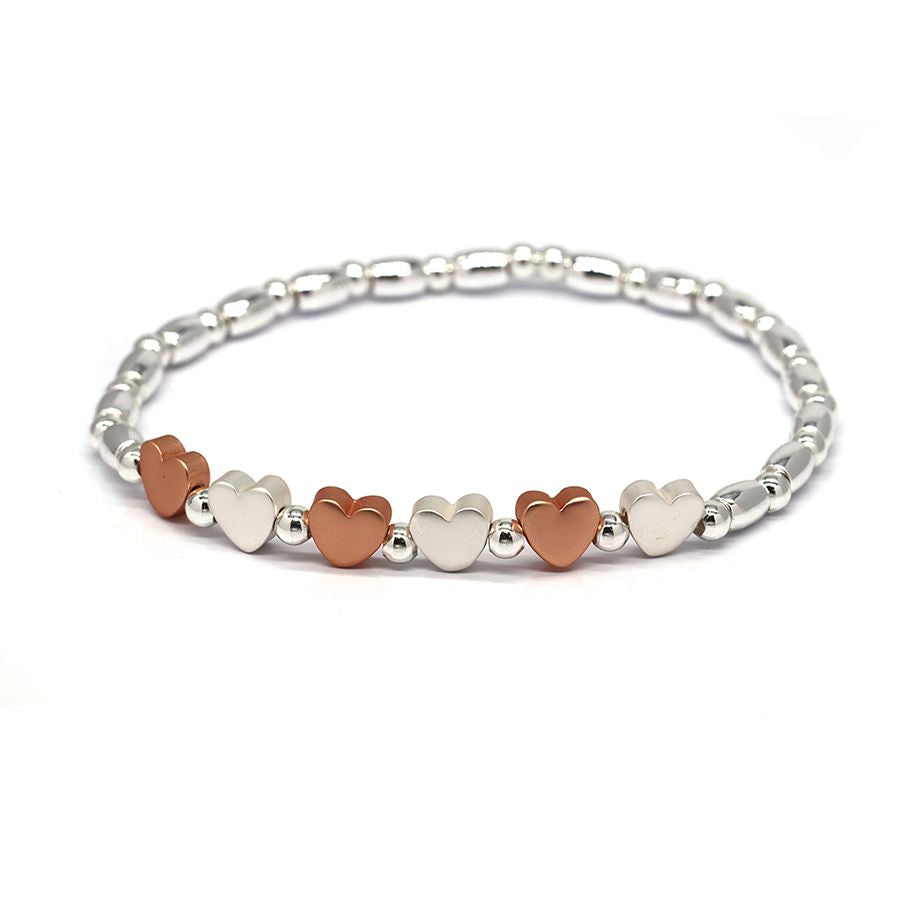 POM Silver Plated & Rose Gold Matt Hearts Bracelet