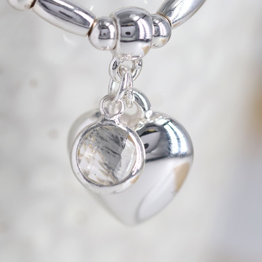 POM Silver Plated Stretch Bracelet With Crystal And Heart Charm