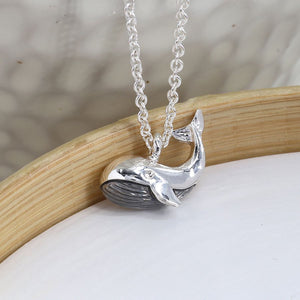 POM Silver Plated Whale Necklace With Grey Enamel Detail