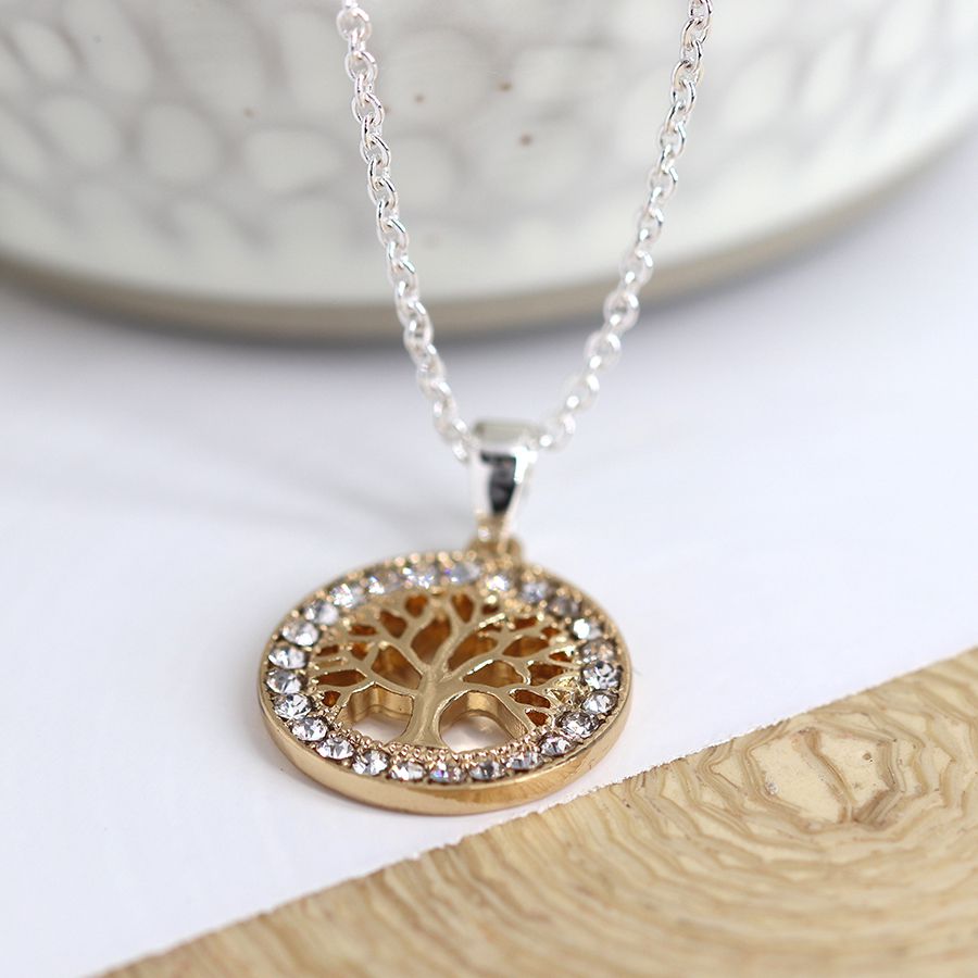 POM Silver Plated Necklace With Golden Tree Of Life
