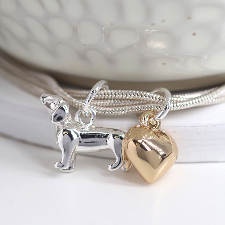 POM Silver Plated Triple Strand Golden Heart And Dachshund Bracelet