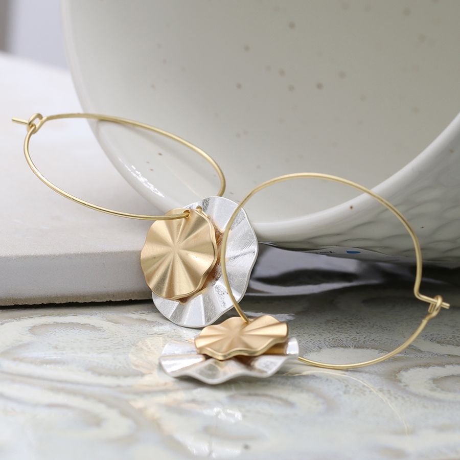 POM Gold/Silver Plated 'Fan' Charm Hoop Earrings