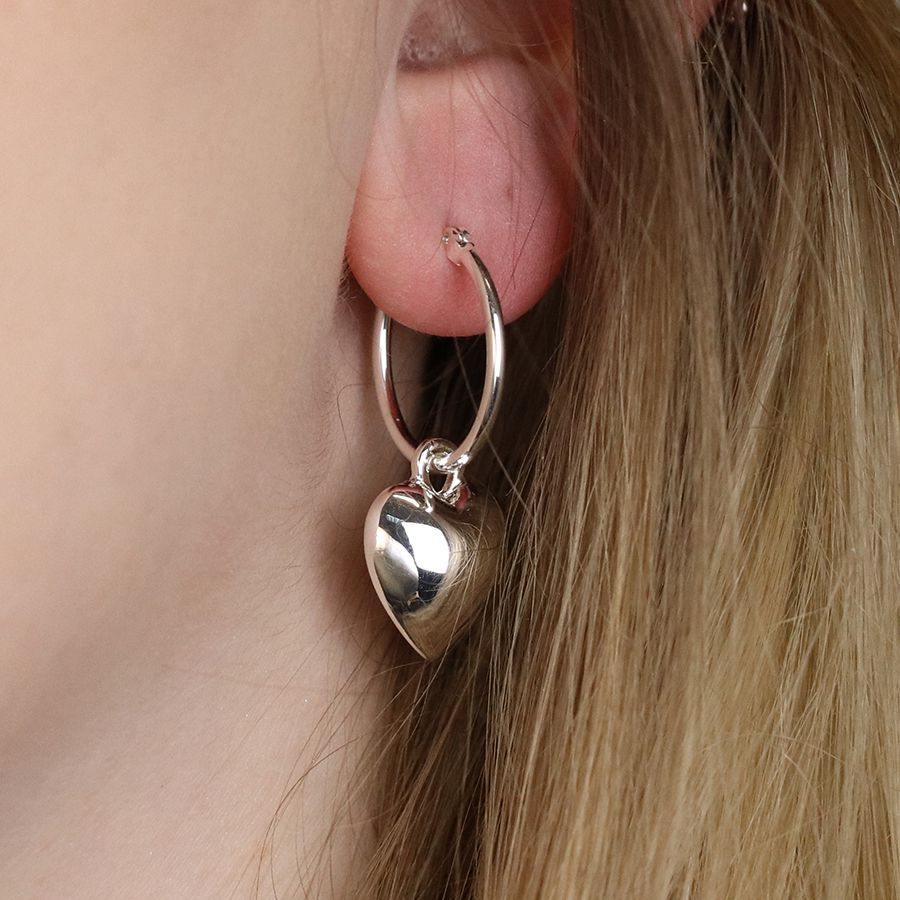 POM Silver Plated Hoop And Heart Charm Earrings
