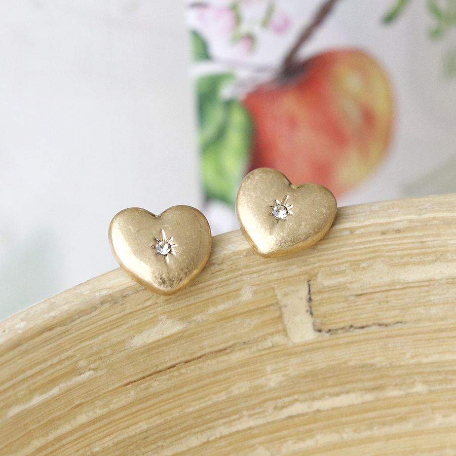 POM Golden Worn Heart and Crystal Earrings