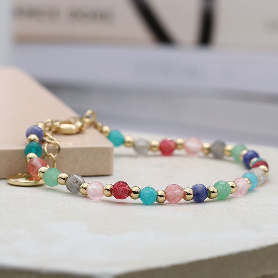 POM Wire Bracelet With Multicolour Beads & Gp Tiny Beads