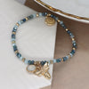 POM Aqua Crystal Bead Bracelet with Bee Charm and Round Crystal