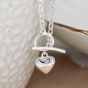 POM Silver Plated T Bar and Heart Necklace