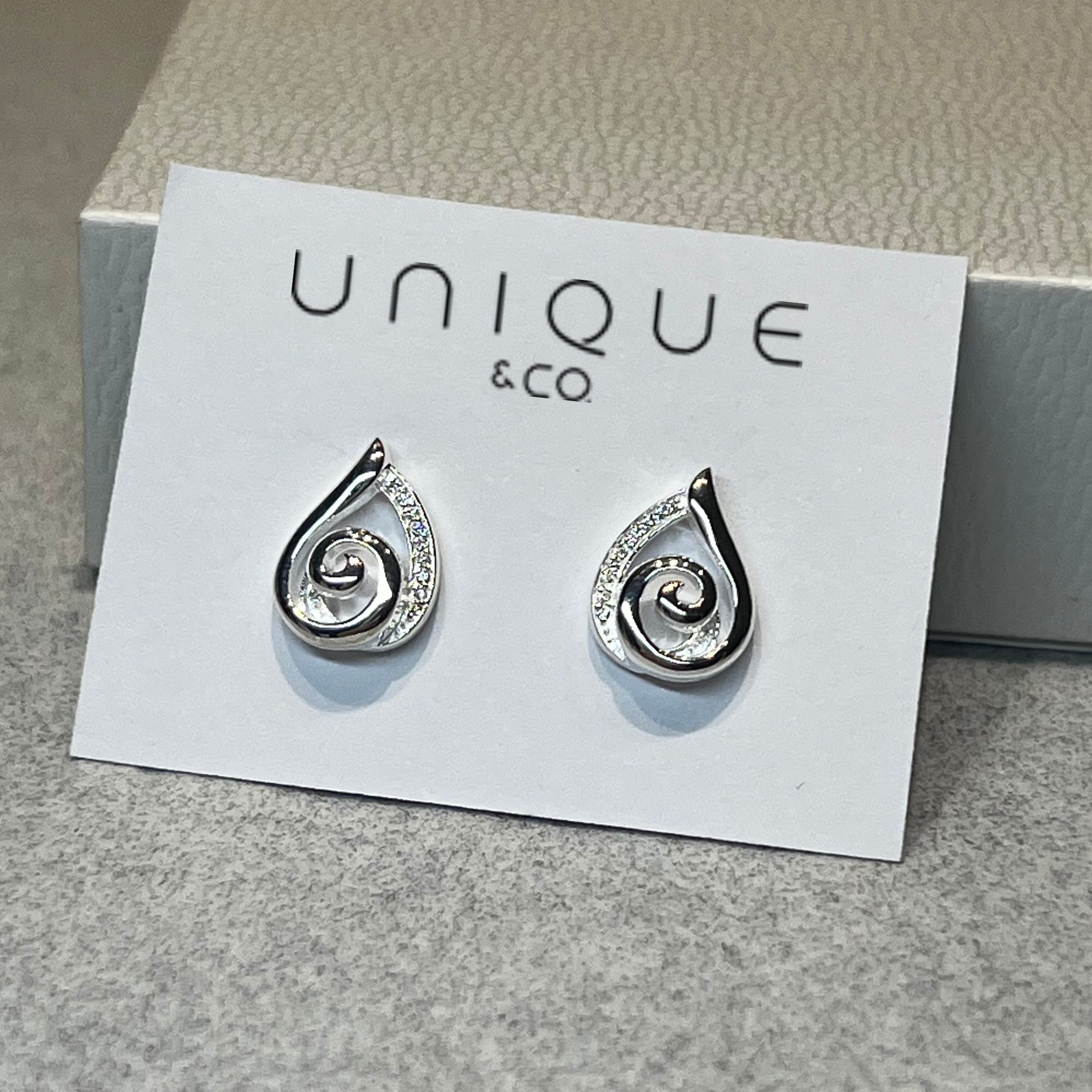 Unique & Co Silver Zirconia Swirl Earrings