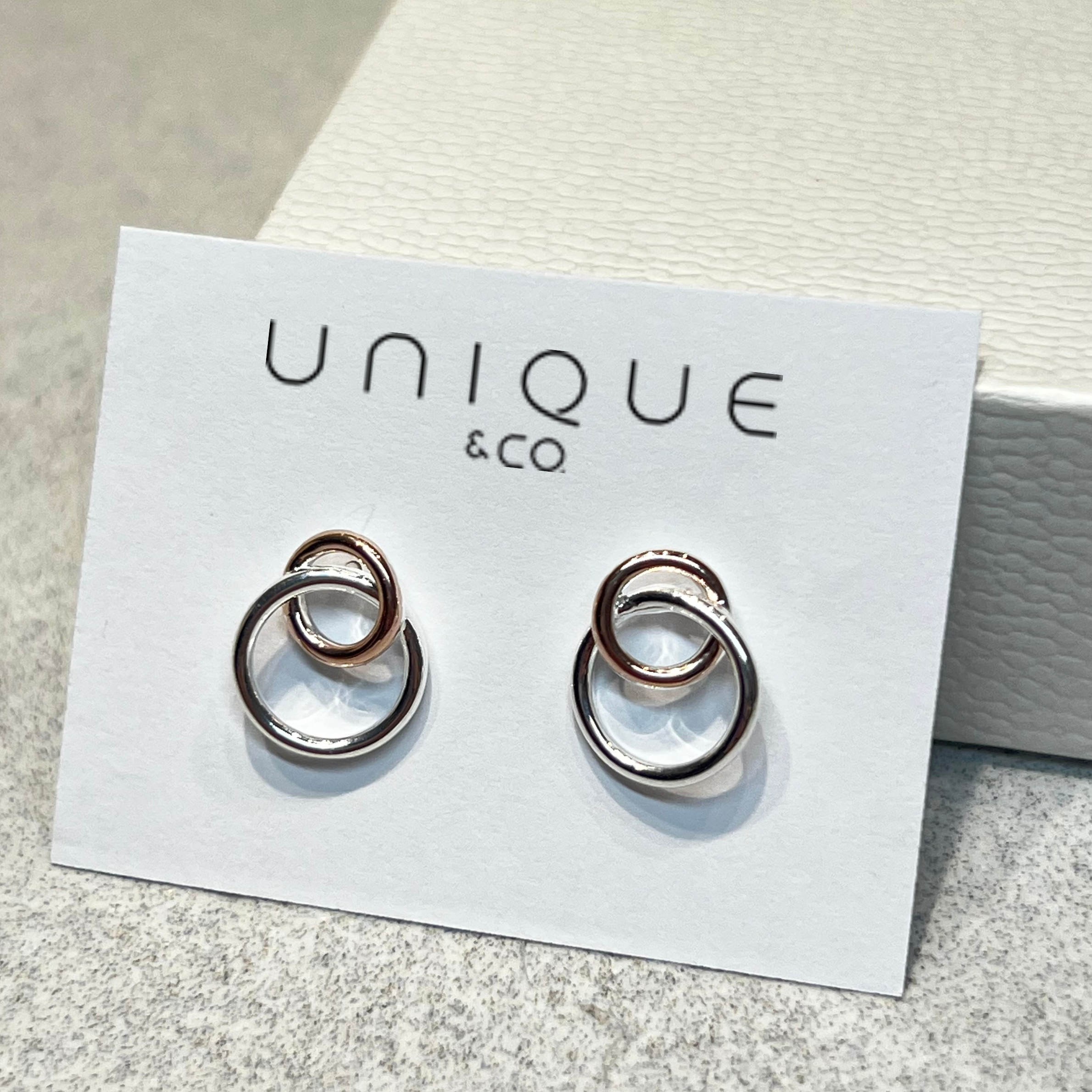 Unique Sterling Silver Linked Circles Rose Gold Plated Earrings