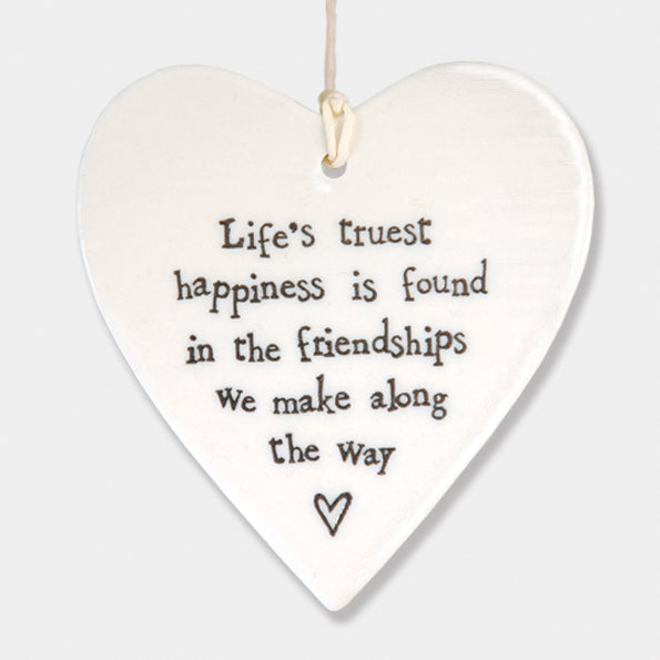 East of India Porcelain Hanging Heart- Life’s truest happiness