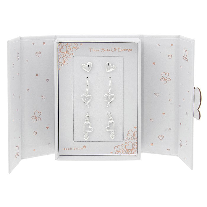 Equilibrium Gift Set of 3 Earrings Silver Plated Hearts |More Than Just A Gift