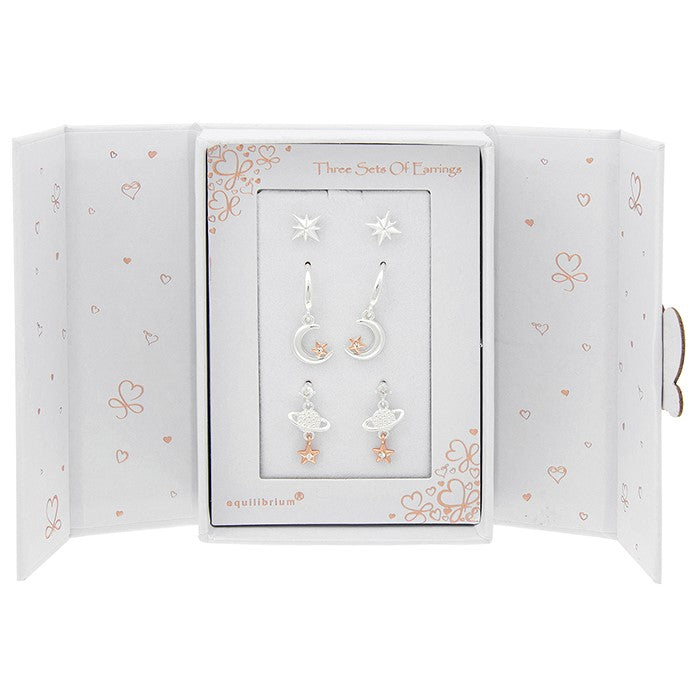 Equilibrium Gift Set of 3 Earrings Silver Plated/Rose Gold |More Than Just A Gift