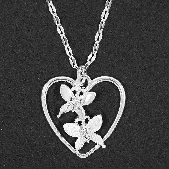 Equilibrium Silver Ice Silver Plated Butterfly Heart Necklace |More Than Just A Gift
