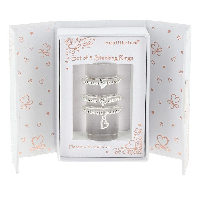 Equilibrium Gift Set 3 Silver Plated Rings Hearts |More Than Just A Gift